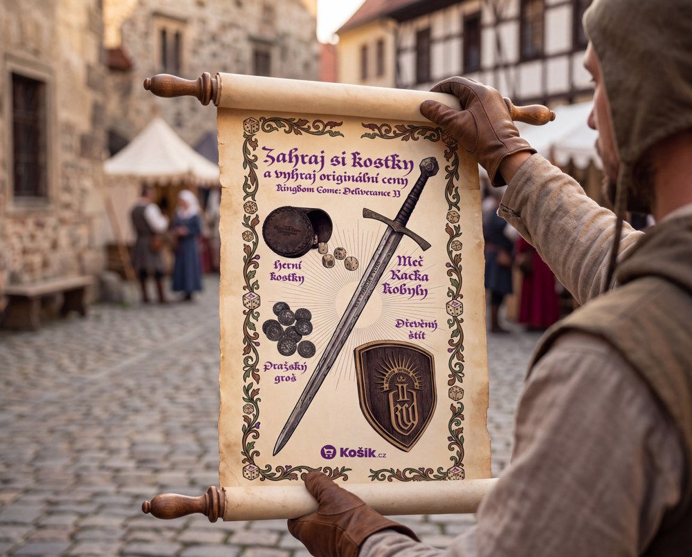 Košík.cz stánek na Festivalu Krumlov, Kingdom Come: Deliverance II collaboration scroll